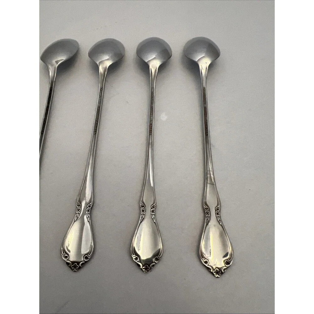 Oneidacraft DELUXE CHATEAU Iced Tea Spoons Stainless Flatware Set 4 Replacements